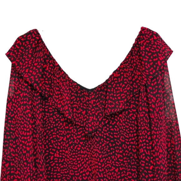 Michael Kors Red Leopard Print Ruffle Sheer Sleeve Dress Women's Size Large L - Picture 6 of 12